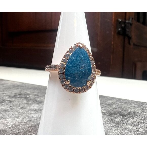 Ring Bomb Party Ring, size 6, speckled blue stone rose gold band - Picture 2 of 8